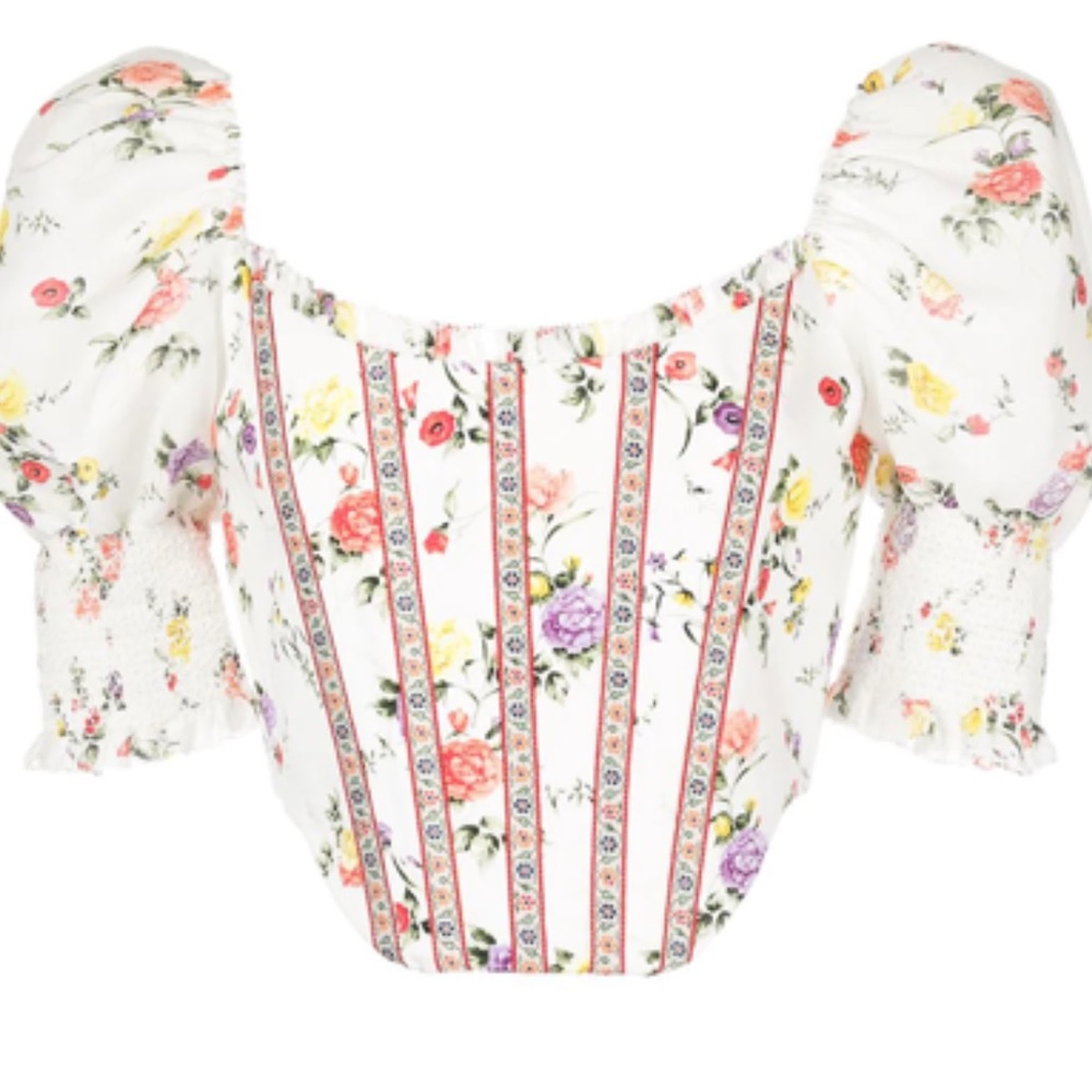 ALICE AND OLIVIA
Audie Floral Puff-sleeve Corset Top In Multi